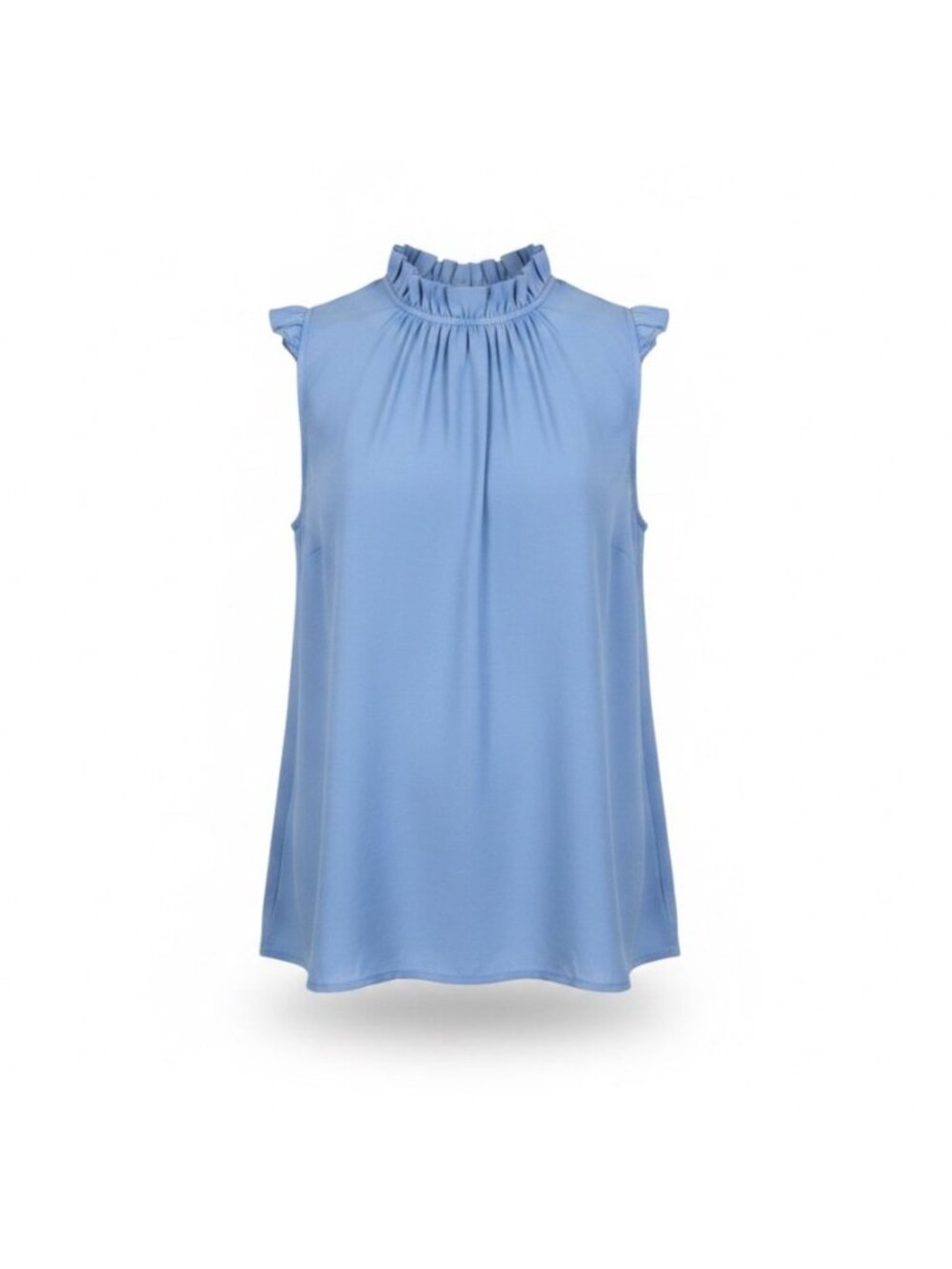 Ann Taylor Factory Womens Blue Ruffle Sleeveless Blouse Size L